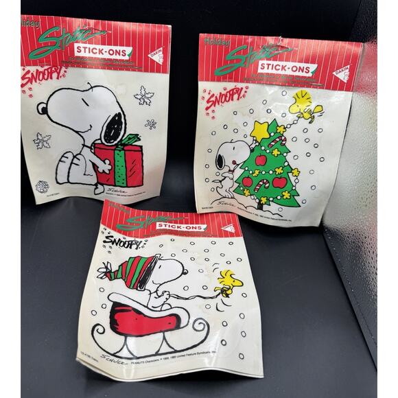 3 Vtg Dakin 1987 Snoopy Static Window Cling Christmas Decoration -CH3